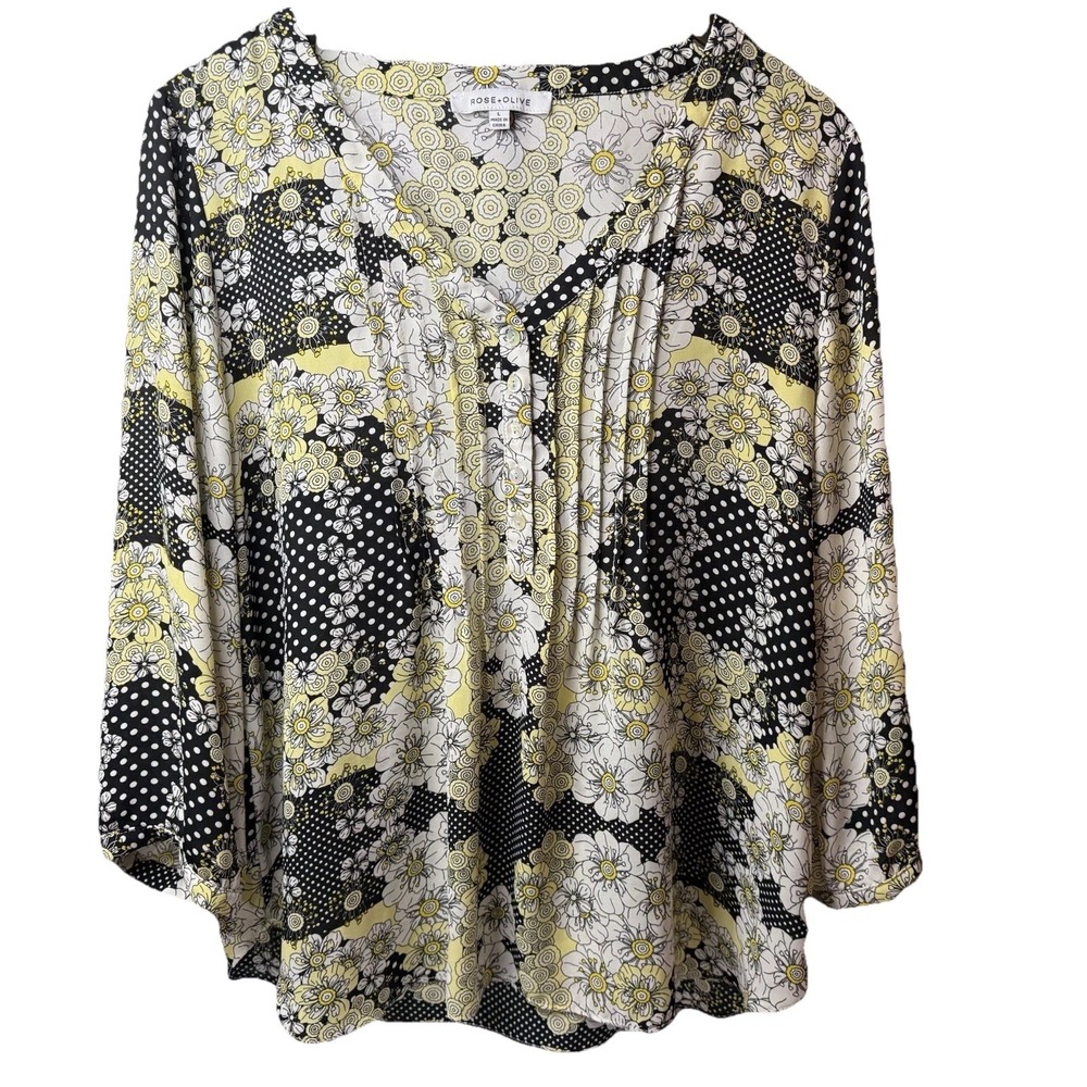Rose & Olive Multicolor Floral Blouse Size Large Business Casual
